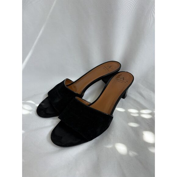 Aquatalia Nadeen Black Suede Block Kitten Heel Mules 9 Vero Cuoio Classy Italian - Picture 2 of 5